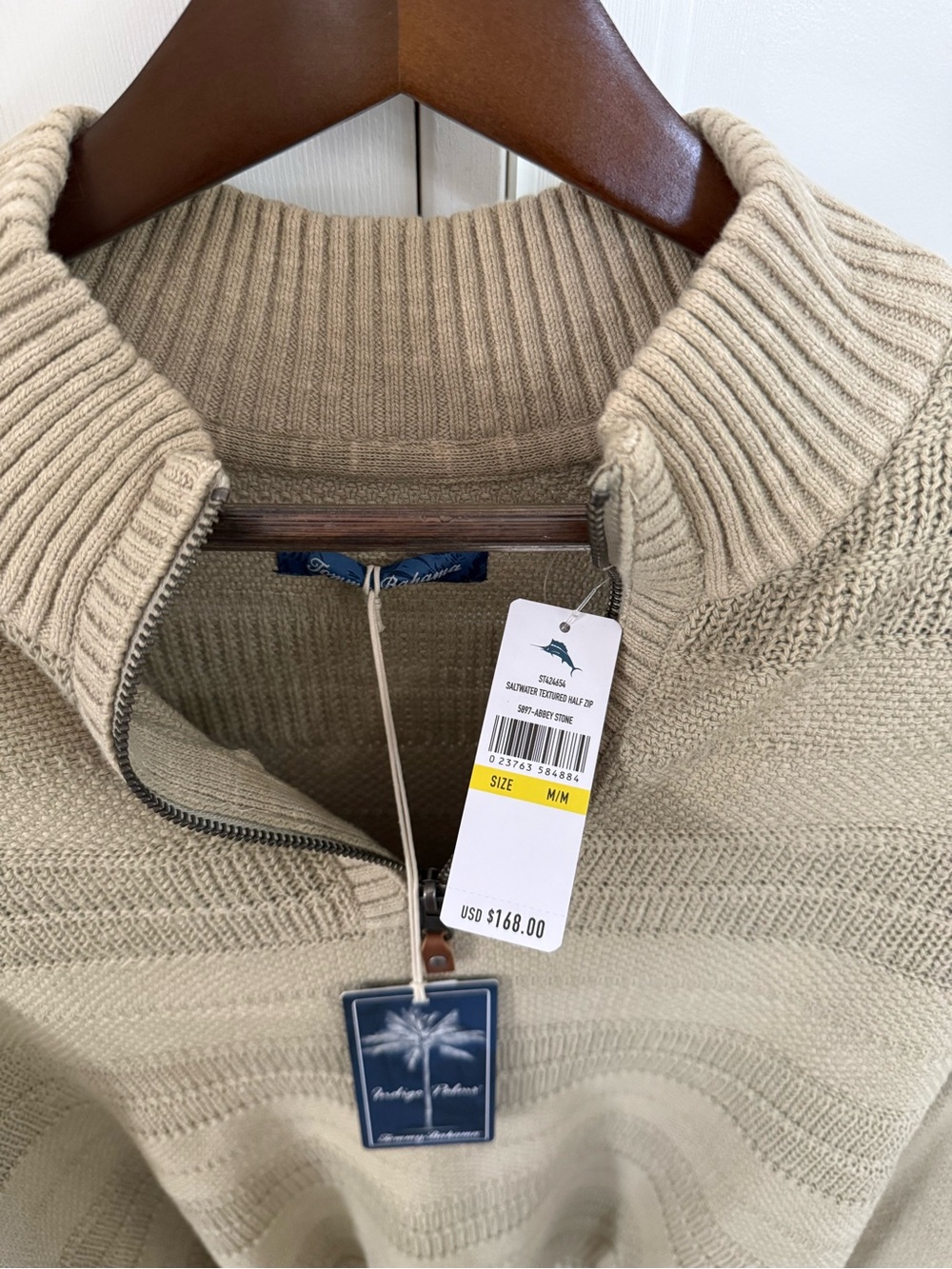 Tommy Bahama Abbey Stone  Half-Zip Knit Sweater mock neckline straight hemline - Picture 4 of 6